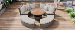 5-Piece Round Rattan Patio Sofa Set with Liftable Table & Washable Cushions