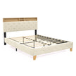 Queen Bed Frame with Upholstered Headboard, USB Ports, Wood Legs