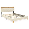 Queen Bed Frame with Upholstered Headboard, USB Ports, Wood Legs