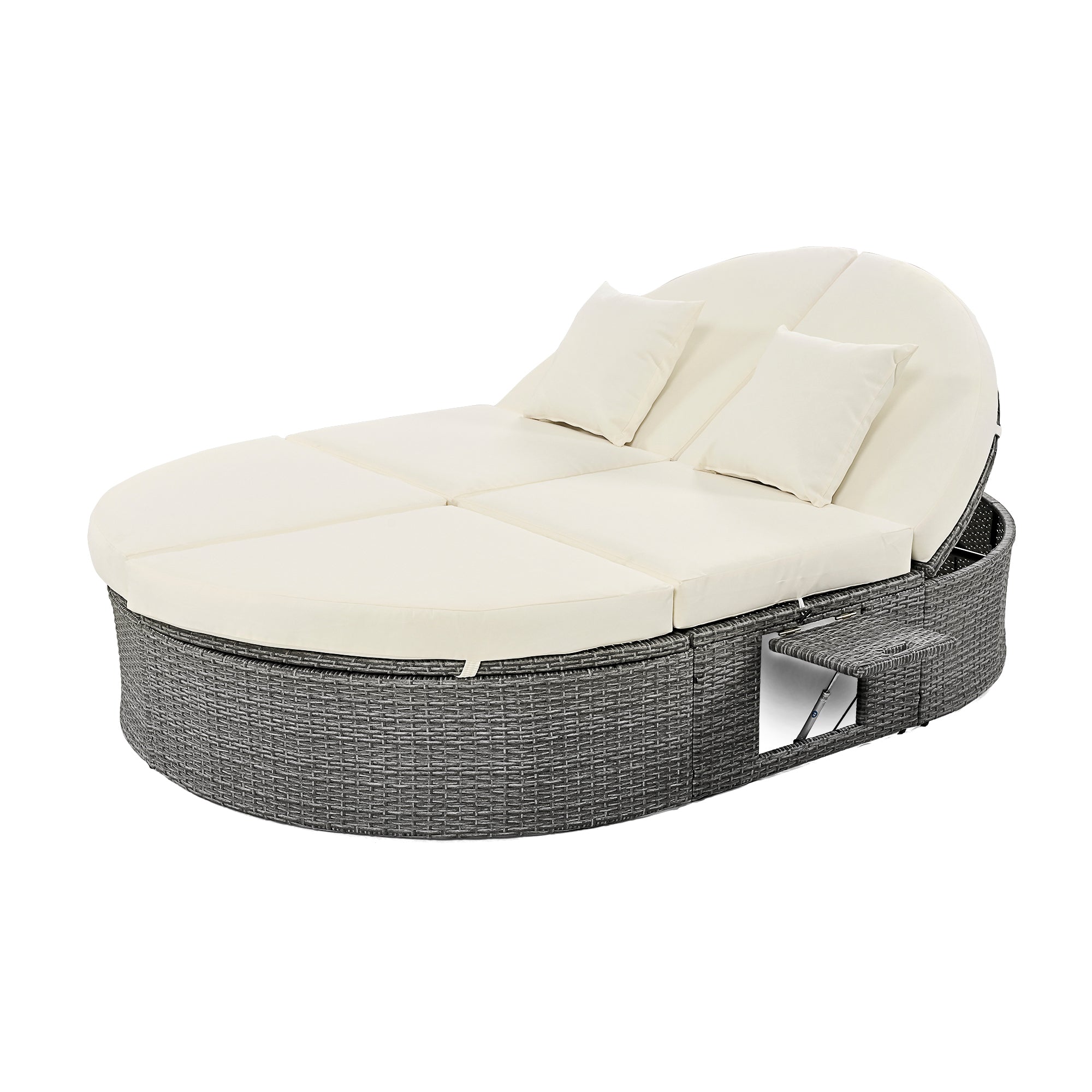 2-Person Rattan Daybed w/ Adjustable Back, Cushions & Pillows