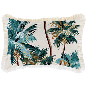 Cushion Cover-Coastal Fringe-Palm Trees Natural-35cm X 50cm