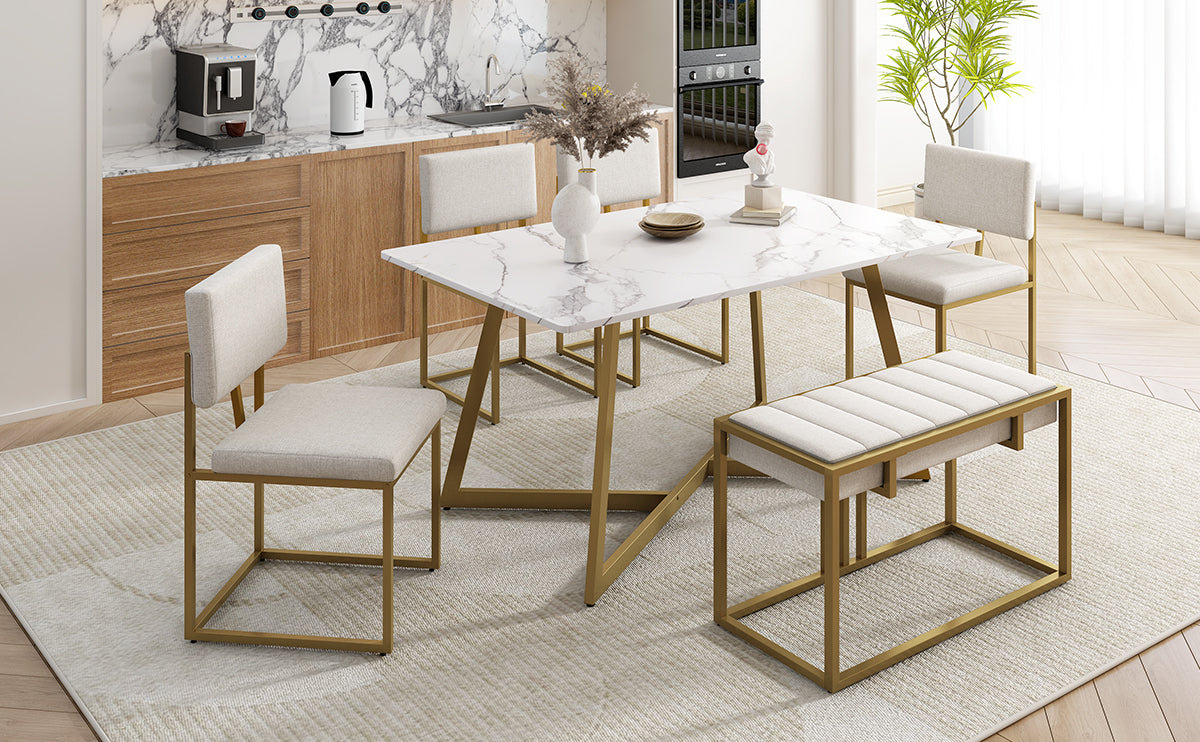 Modern Faux Marble 6-Piece Dining Set: 60