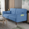 Blue Fabric Futon Sofa Bed with Solid Wood Legs for Living & Bedroom