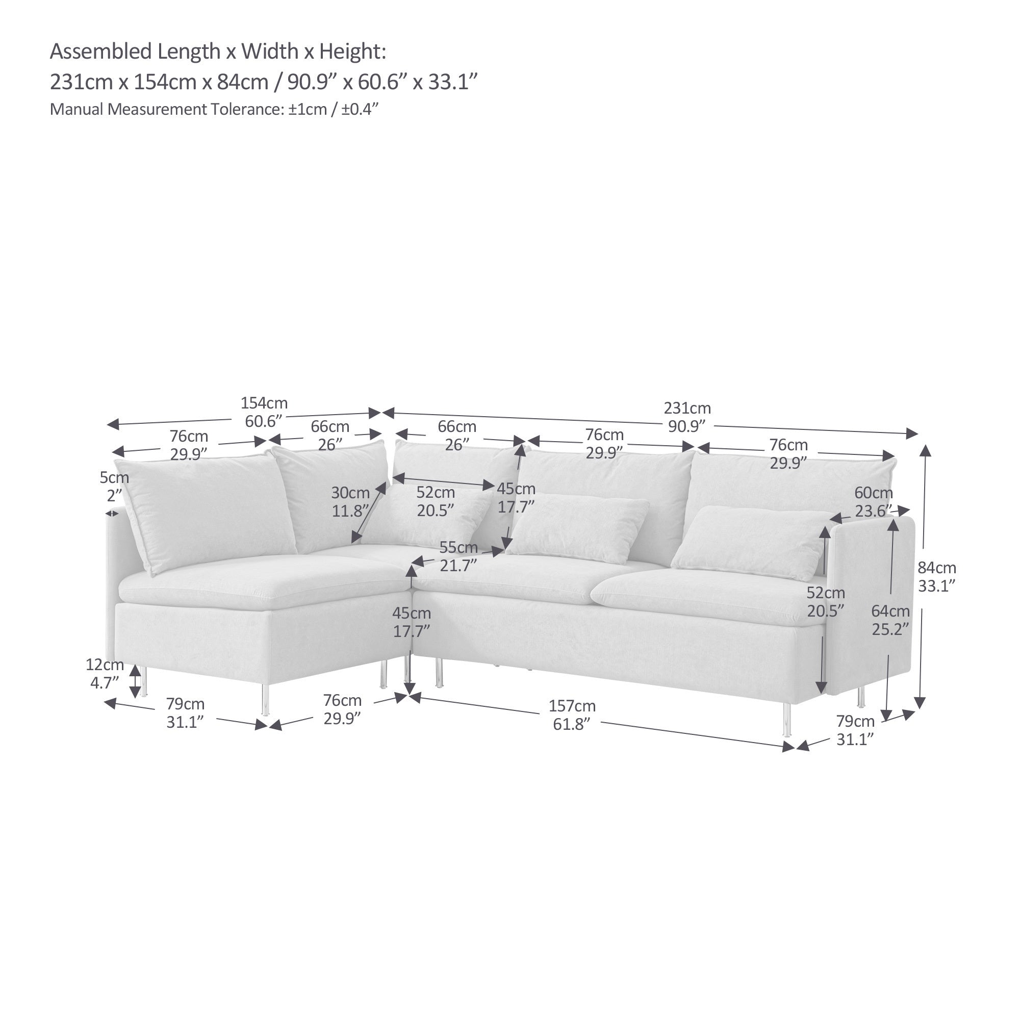 90.9'' Modular L-Shaped Sofa, Left-Facing, Orange Cotton Linen