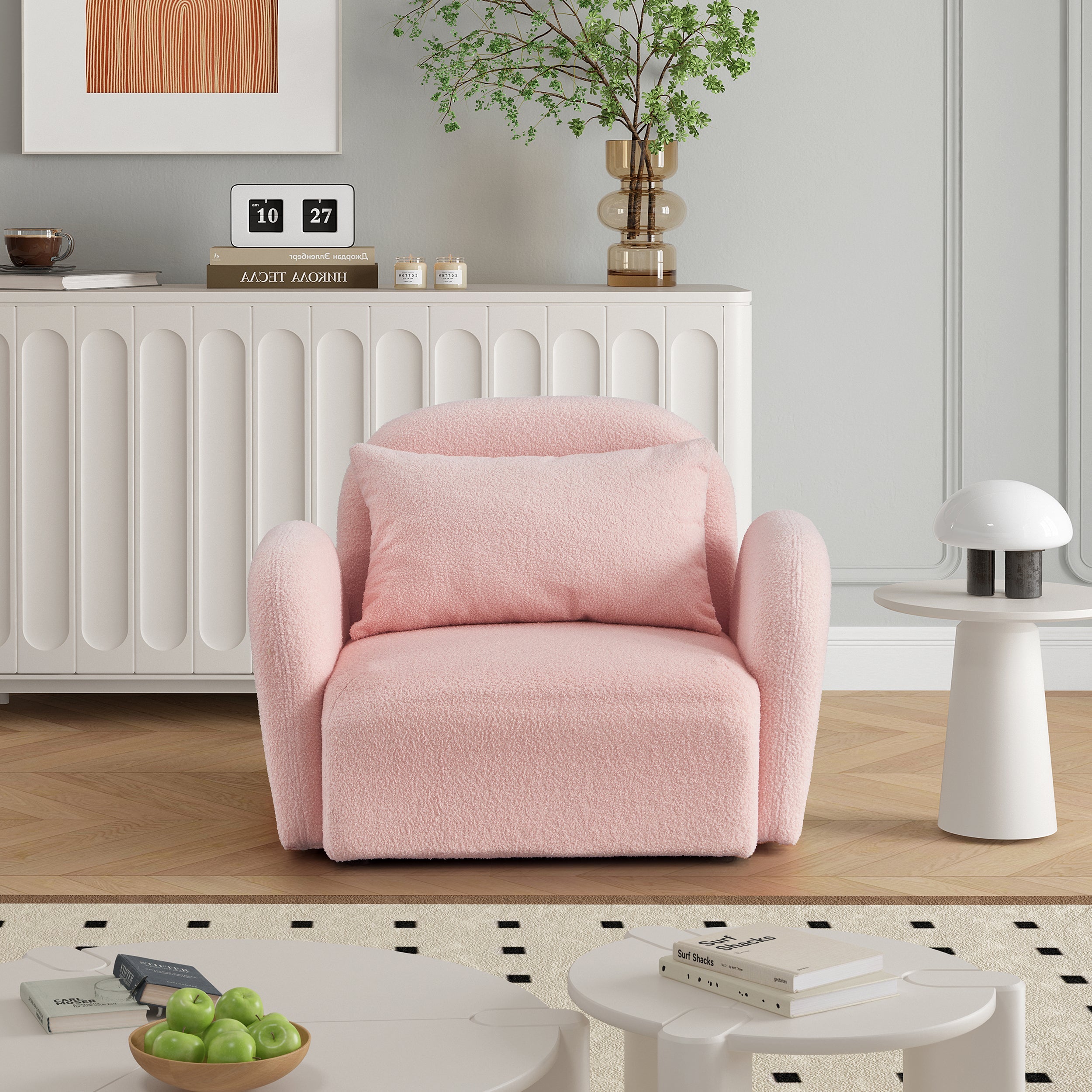 Pink Teddy Fabric Lazy Sofa Chair