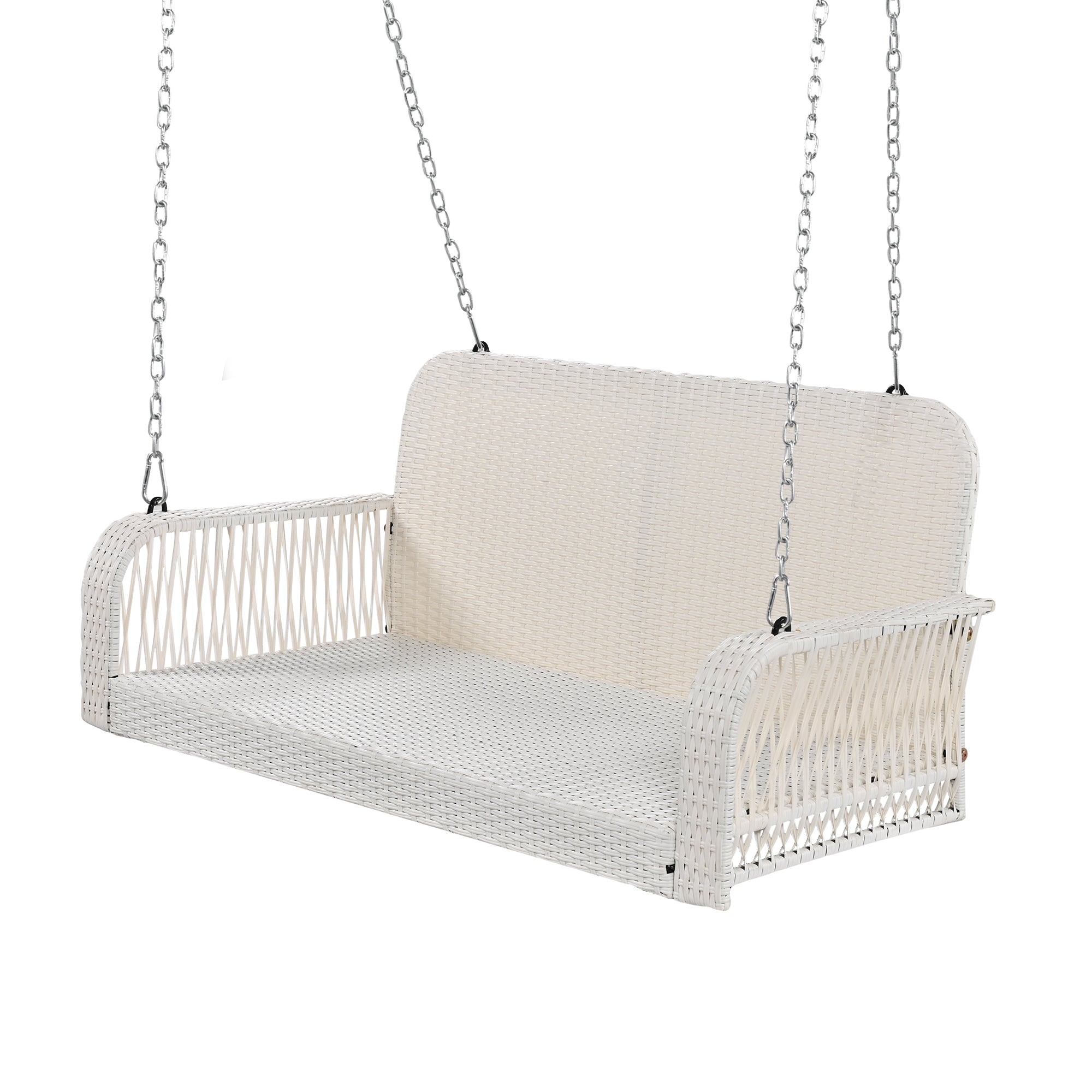 2-Seater Wicker Porch Swing with Chains, White Patio Furniture