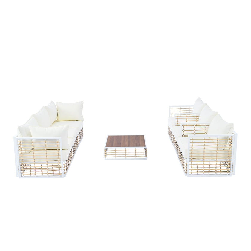 Modern Minimalist 7-Piece Metal Patio Sectional Sofa Set, All-Weather