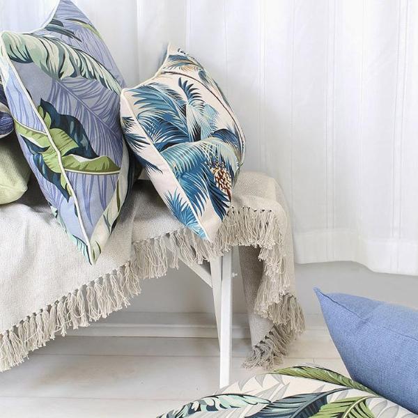 Cushion Cover-With Piping-Palm Trees White-35cm X 50cm