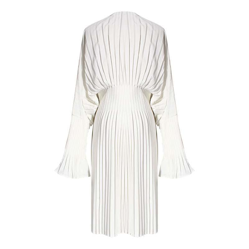 Sakiya Pleated Long Sleeve Shirt Dress - White