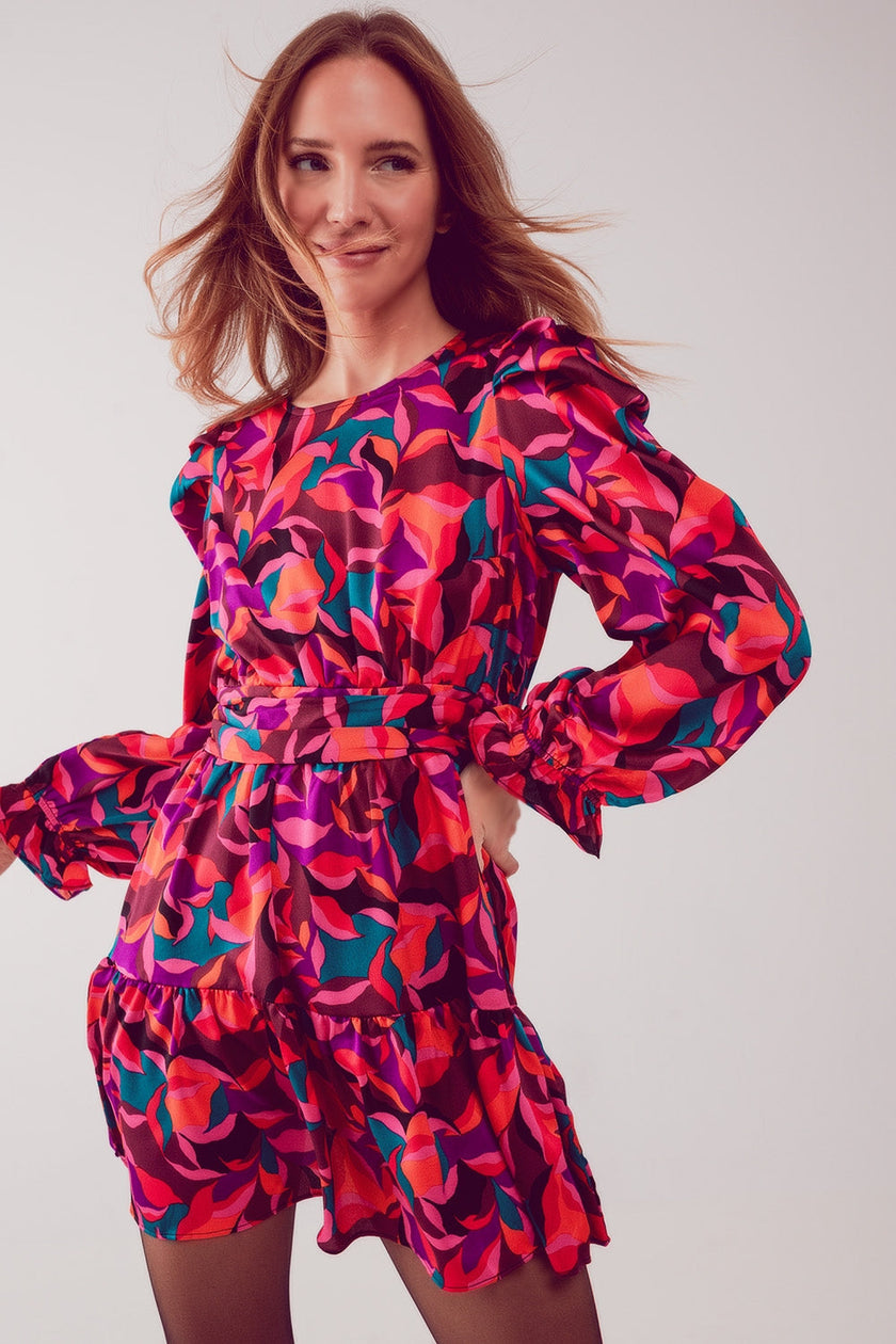 Puff Sleeve Mini Dress in Fuchsia