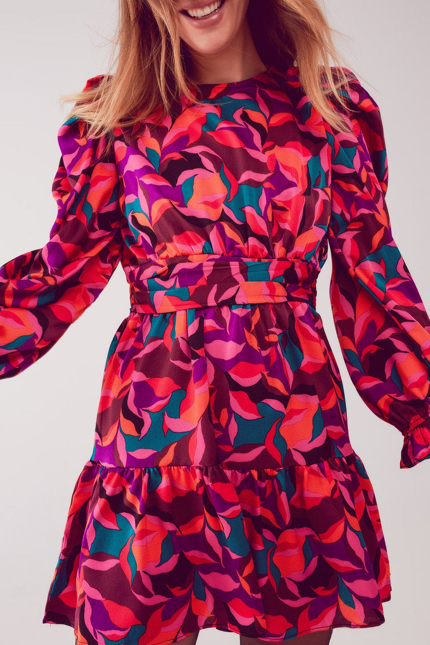 Puff Sleeve Mini Dress in Fuchsia