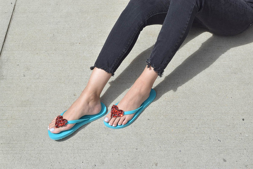 Red Heart - Rhinestone Flat Flip Flops Sandal