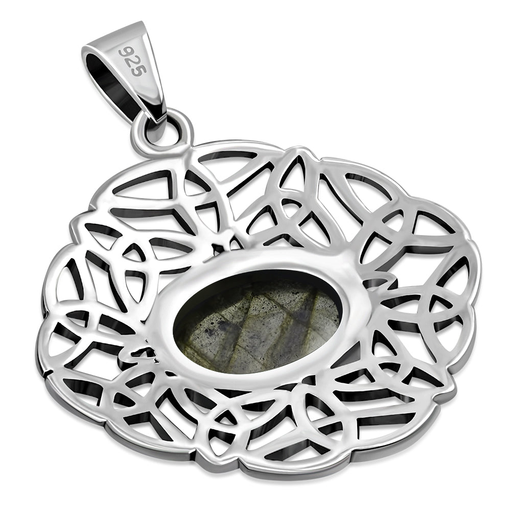 Pendentif en argent avec nœud celtique ovale en labradorite