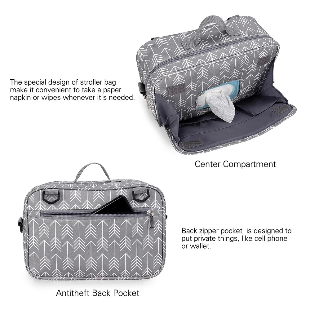 Baby Stroller Bag Waterproof Portable Outing Travel Mummy Bag Multifunction Diaper Bottle Storage Hanging Bag Pram Organizer