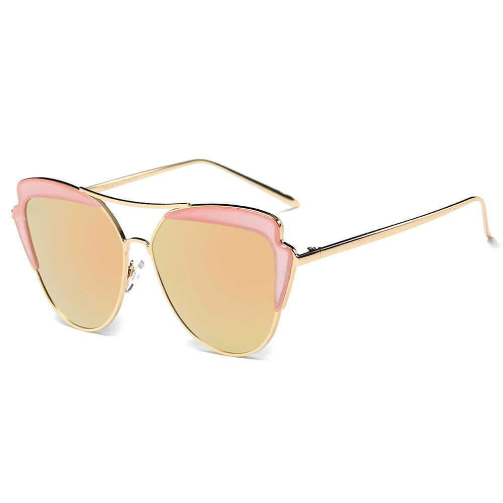 Galveston - Women's Brow Bar Mirrored Lens Cat Eye Sunglasses