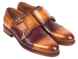 Paul Parkman Captoe Double Monkstraps pour hommes Marron et violet