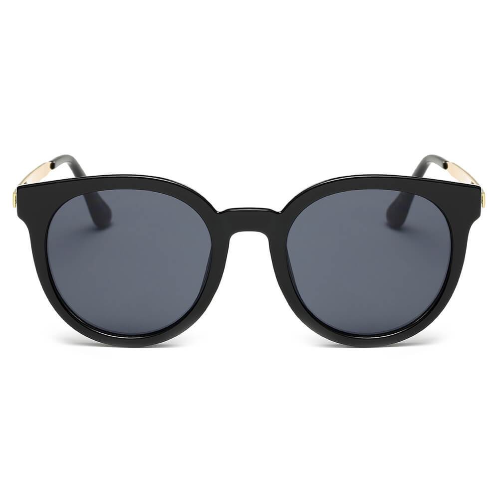 FINDLAY | Women's Retro Mirrored Lens Horned Rim Round Sunglasses