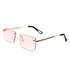 Vibrante - Rectangle Rimless Retro Tinted Fashion Flat Top Sunglasses