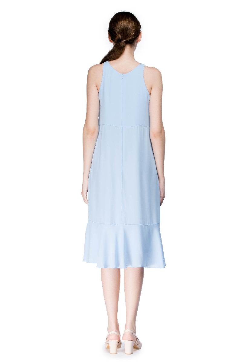 Round Neck Long Flounced Dress