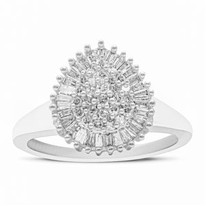 Diamant rond et taille baguette en or blanc 10 carats 1/2 carat