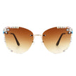 Nightbri - Women Rimless Tinted Chic Rhinestone Fashion Cat Eye Sunglasses