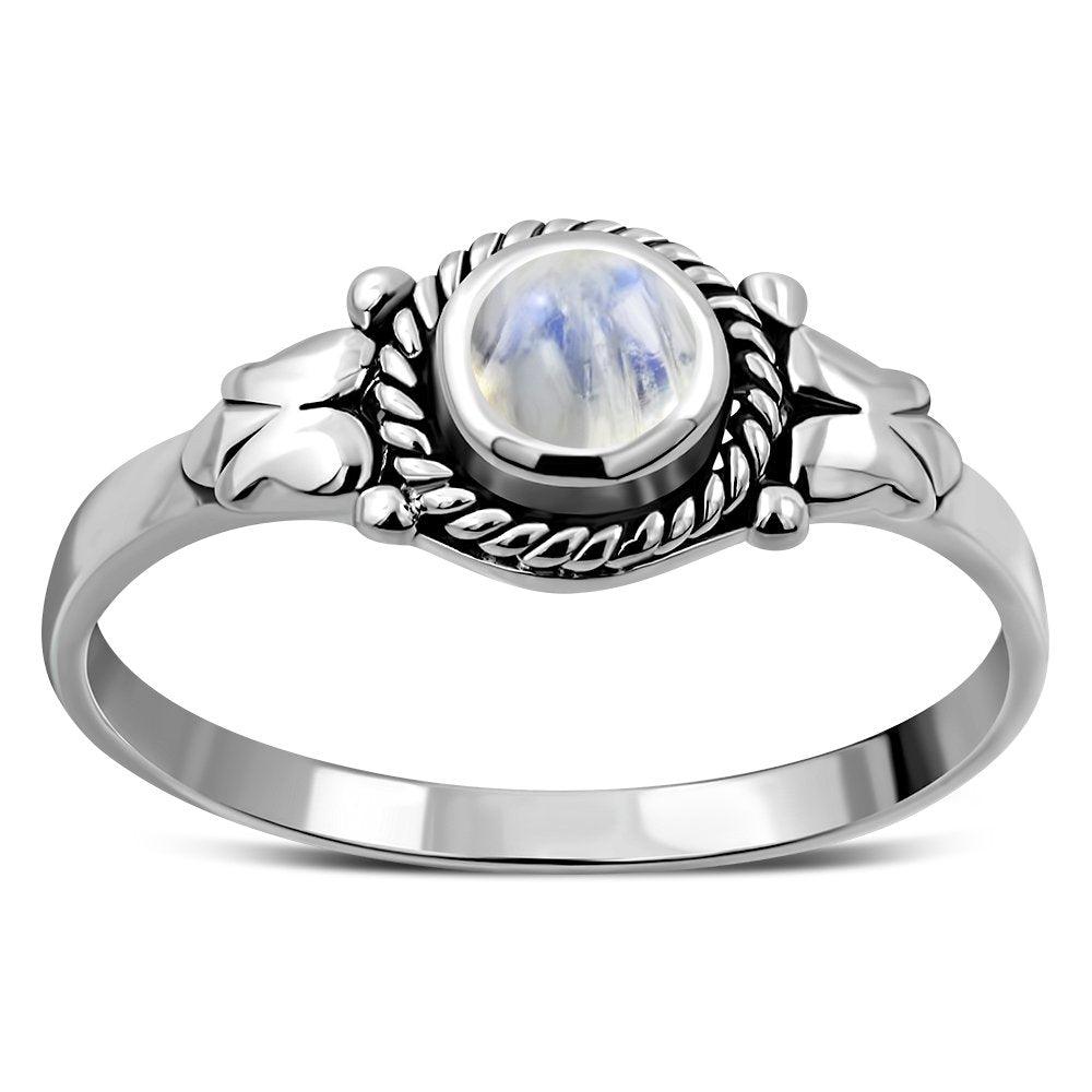 Ethnic Style Rainbow Moonstone Silver Ring