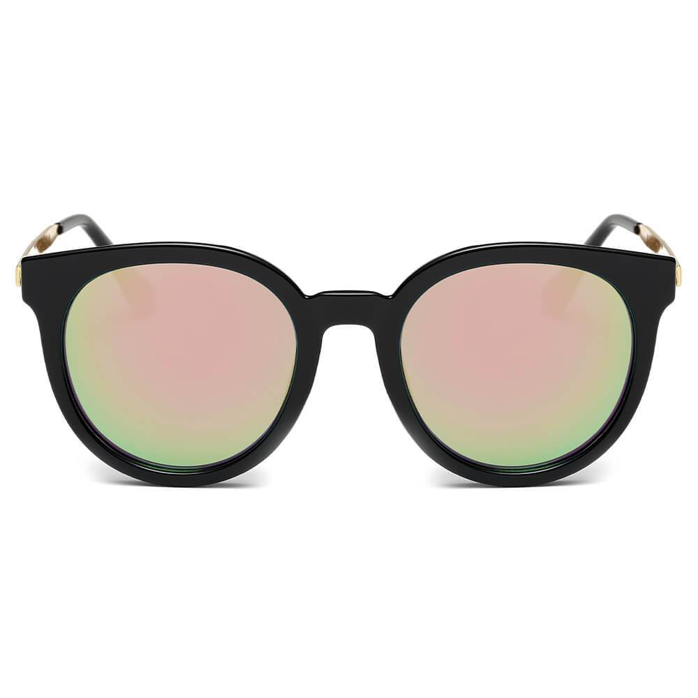 FINDLAY | Women's Retro Mirrored Lens Horned Rim Round Sunglasses