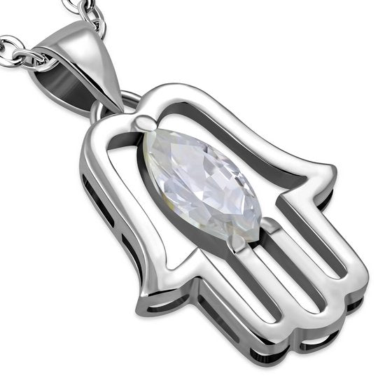 Clear CZ Hamsa Silver Pendant