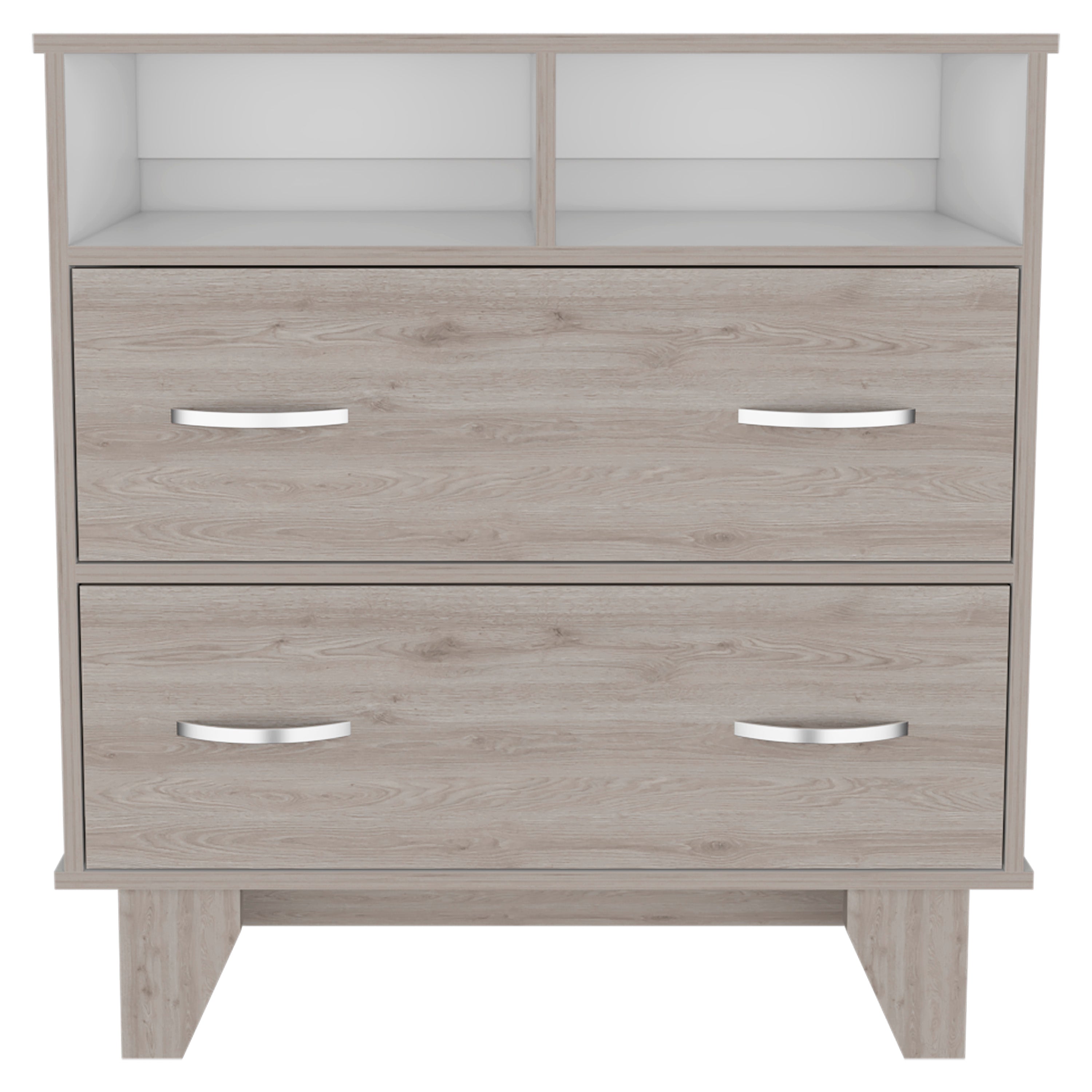 Double Drawer Dresser Arabi, Two Shelves - Light Gray / White