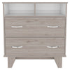 Double Drawer Dresser Arabi, Two Shelves - Light Gray / White