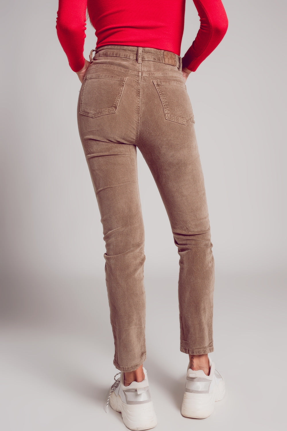 Cotton Skinny Cord Pants in Beige