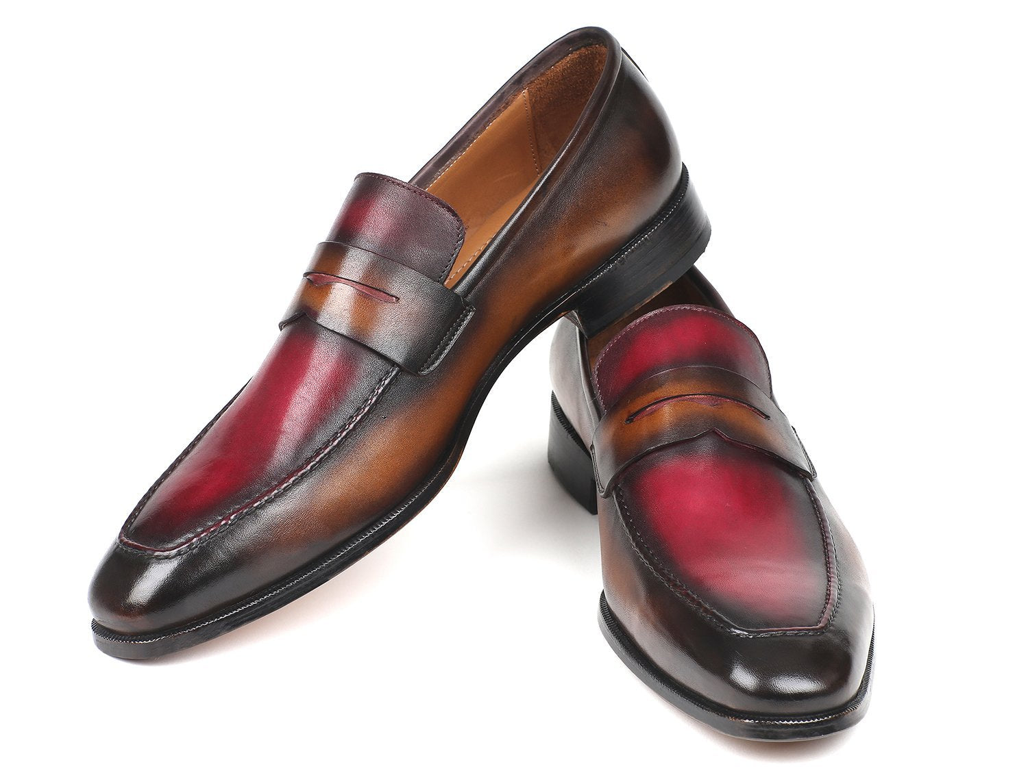 Mocassins bicolores marron et bordeaux Paul Parkman pour hommes (ID#10BB22)