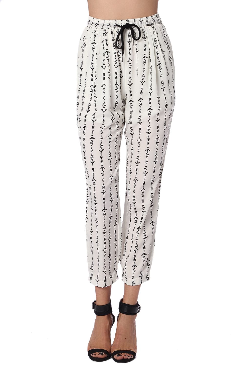 Cream Pants With Contrast Geo-Tribal Print