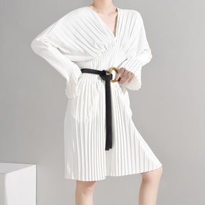 Robe chemise plissée à manches longues Sakiya - Blanc