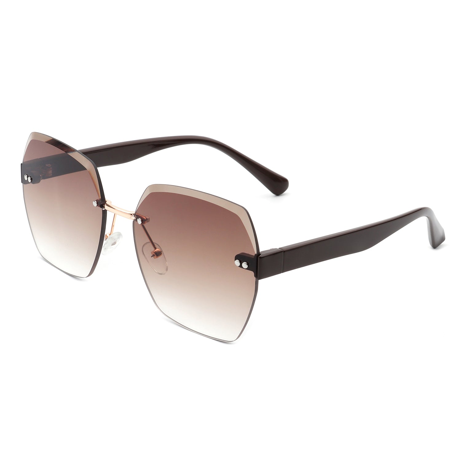 Ezernova - Oversize Square Geometric Rimless Tinted Fashion Sunglasses