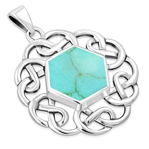 Turquoise Round Celtic Knot Silver Pendant