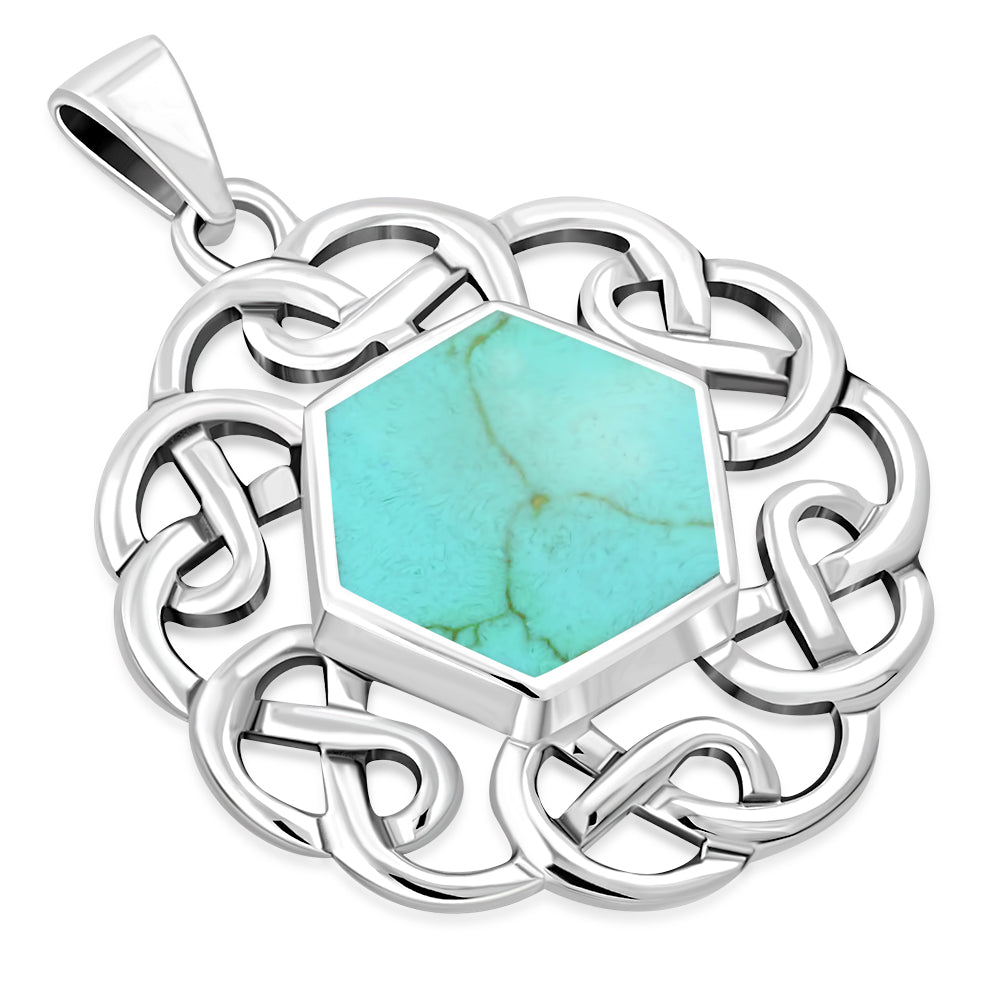 Pendentif en argent avec nœud celtique rond turquoise