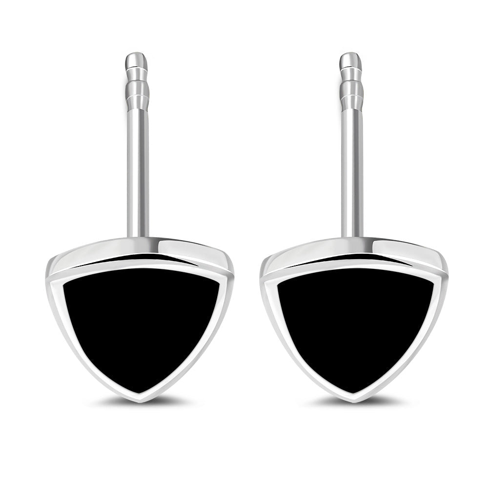 Black Onyx Triangle Stud Silver Earrings