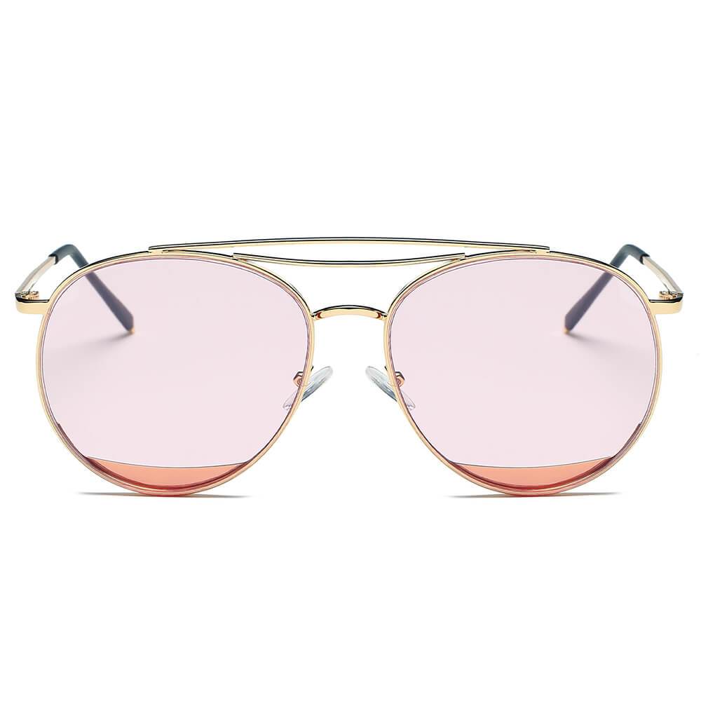 LOWELL | Unisex Round Double Brow Bar Aviator Style Sunglasses