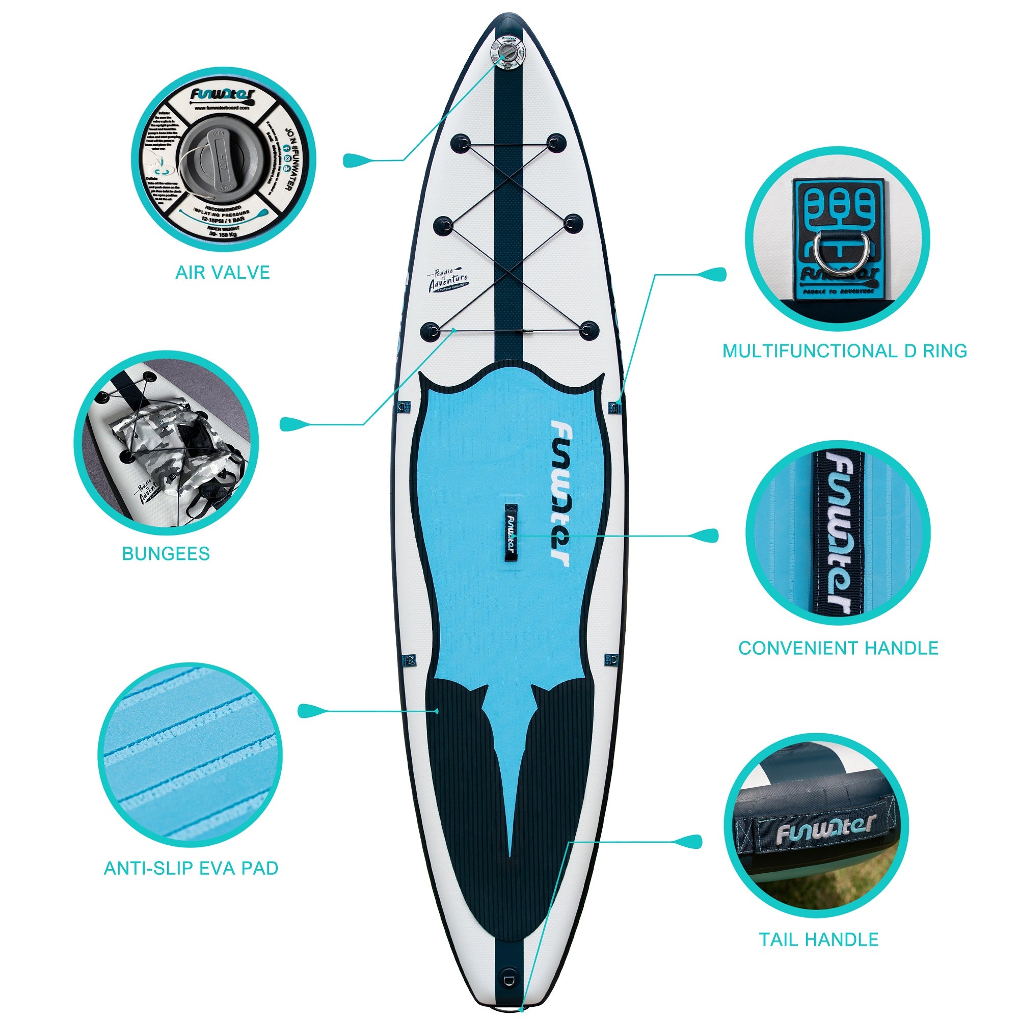 Planche de surf gonflable bleue 11'