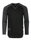 ZIMEGO Long Sleeve Contrast Raglan Henley V-Neck T-Shirts BLK-BLK