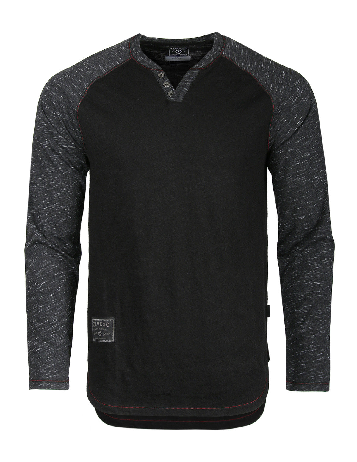 ZIMEGO T-shirts à manches longues contrastés Raglan Henley col en V BLK-BLK