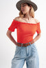 Cooord Ruched Bardot Crop Top in Orange