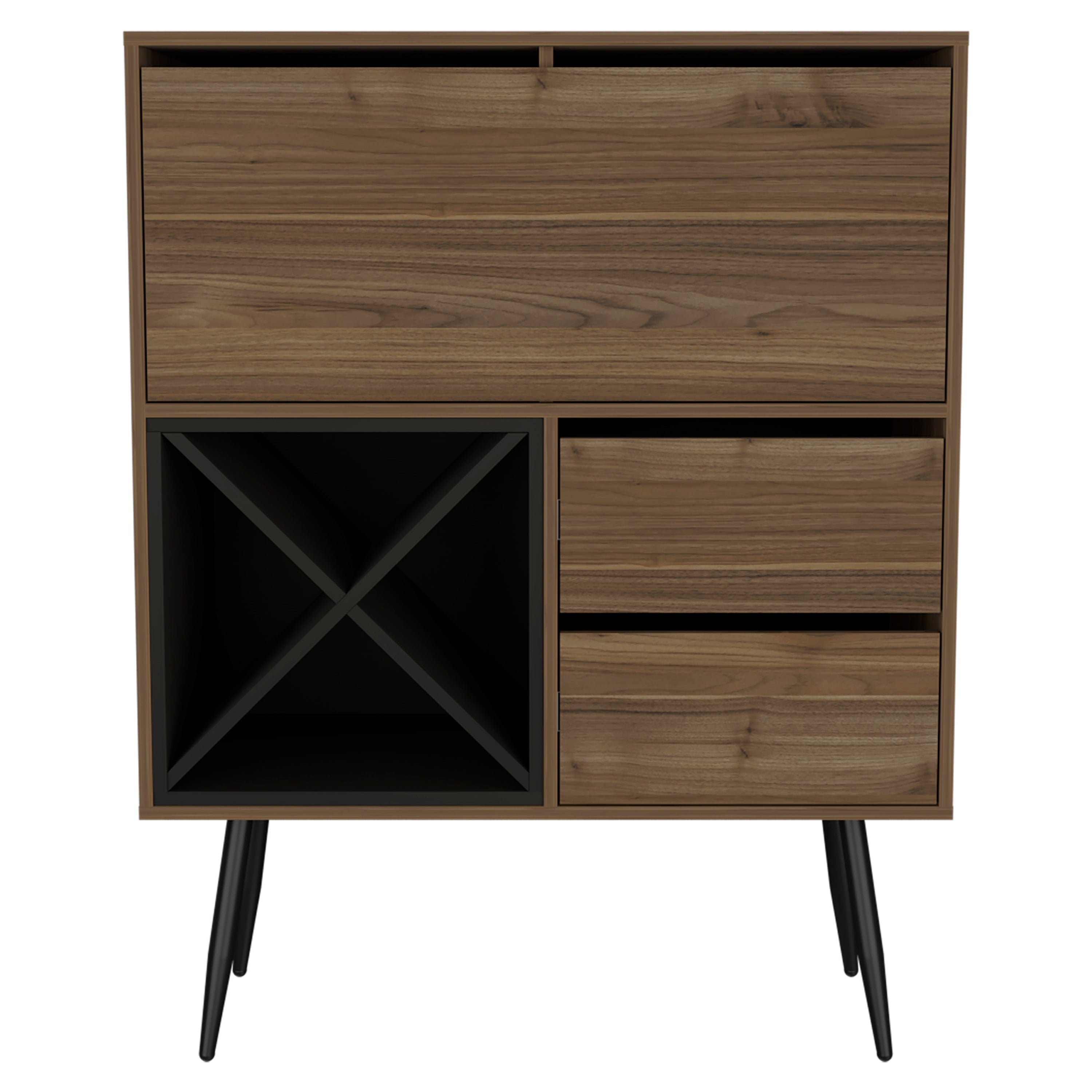 Bar Octupos, One Cabinet, Two Drawers - Mahogany / Black