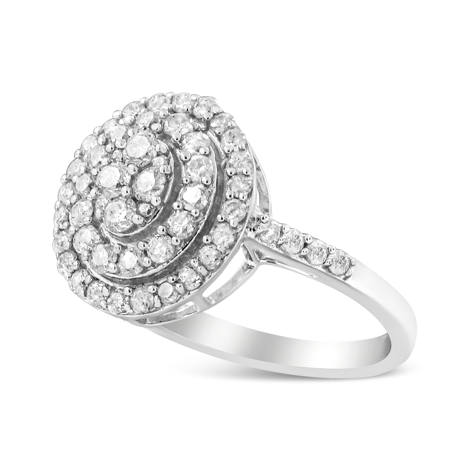 Bague en grappe de diamants ronds en argent sterling .925 de 1,0 carat au total