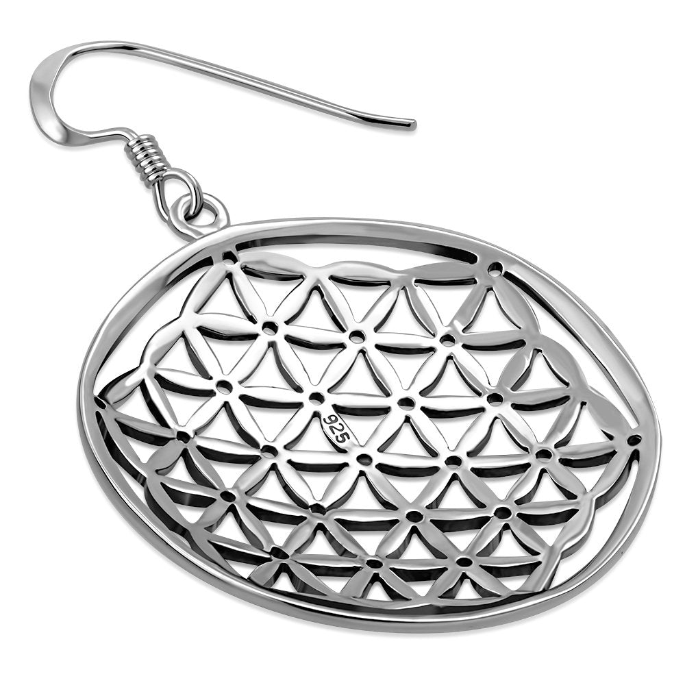 Large Flower of Life Silver Earrings