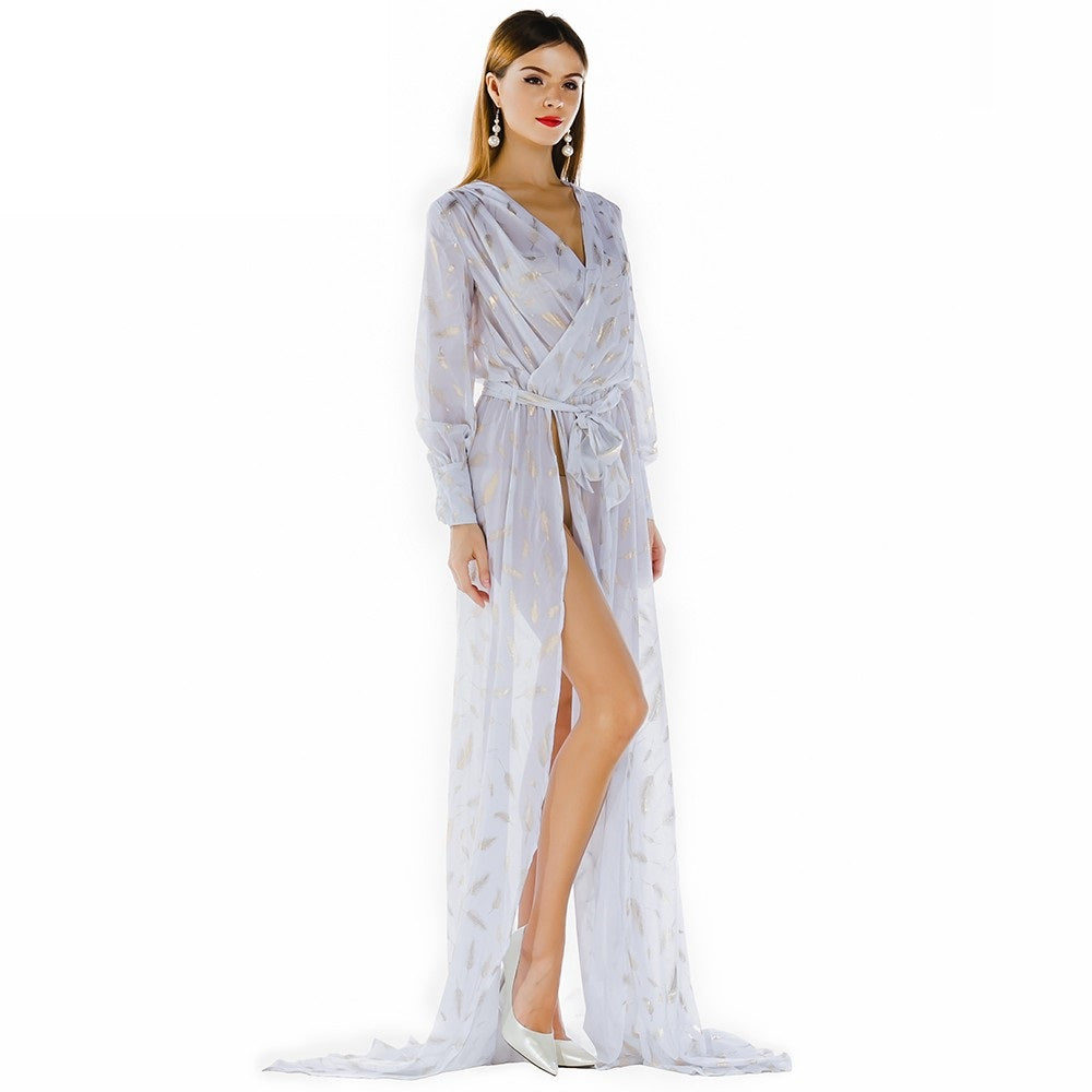 Robe longue transparente sexy blanche