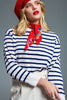 Crew Neck Basic Stripe Sweater in White and Navy