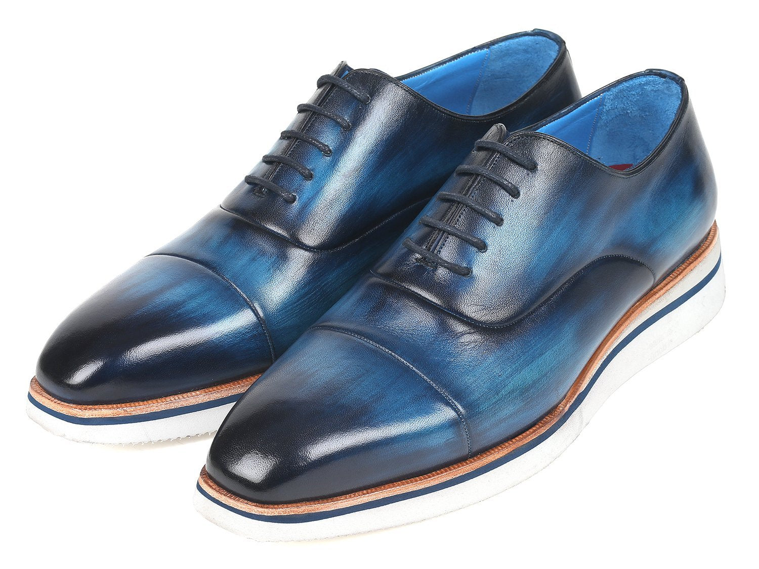 Paul Parkman Oxfords intelligents et décontractés pour hommes en cuir bleu (ID#185-BLU-LTH)