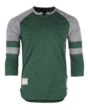 ZIMEGO Men's 3/4 Sleeve GREEN Baseball Football College Raglan Henley